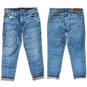 Lucky Brand Mid Rise Sienna Boyfriend Jeans Medium Wash Pink Flower Embroidery 2